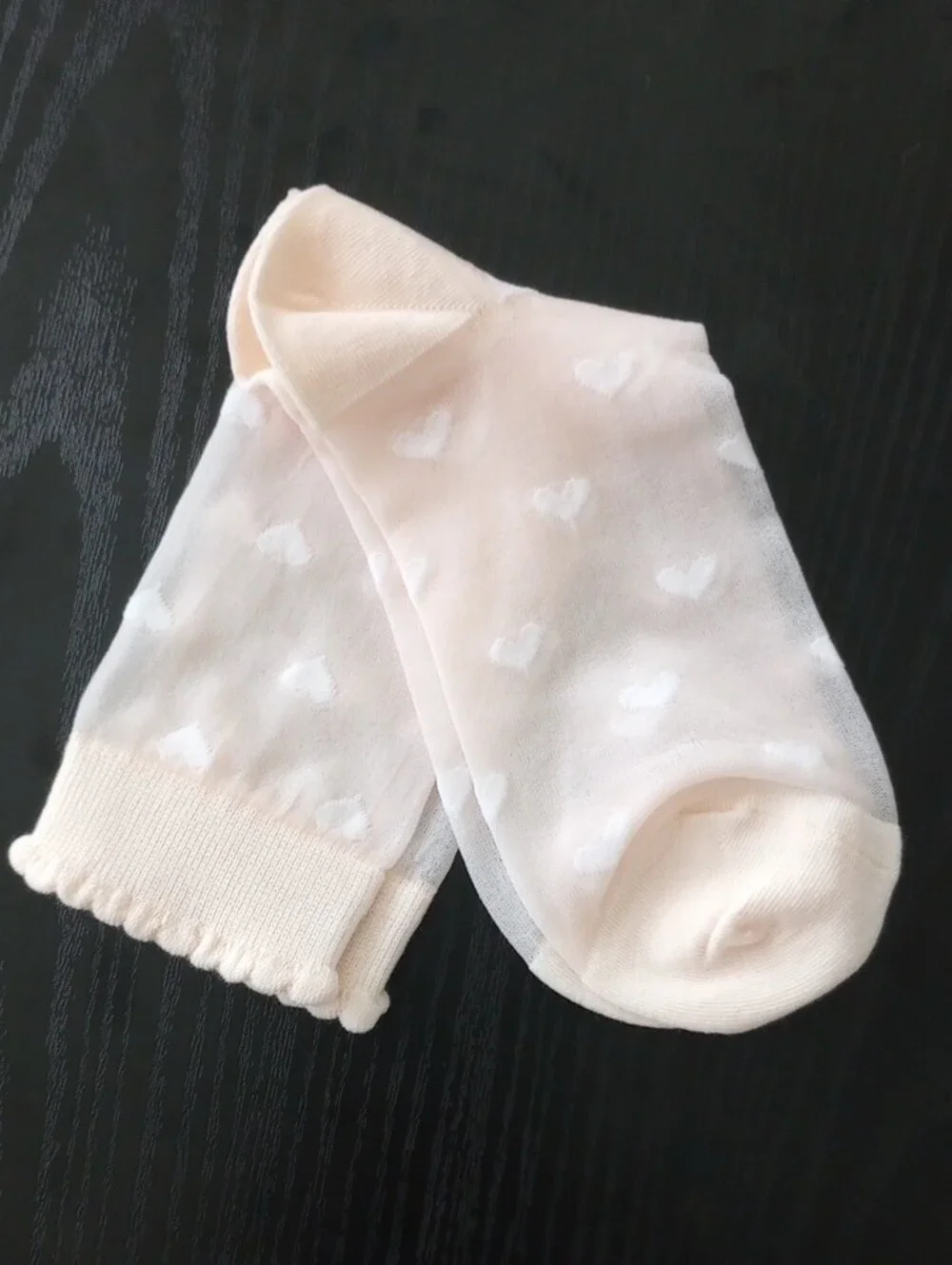 Sheer Hearts Crew Mid calf Socks Pastel Pink